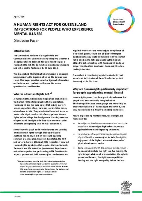 · the conclusion summarizes your findings. DISCUSSION PAPER Human Rights Inquiry | Queensland Mental ...