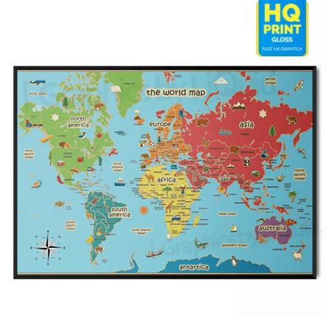 The World Map Geography School Education Learning Prints Laminated