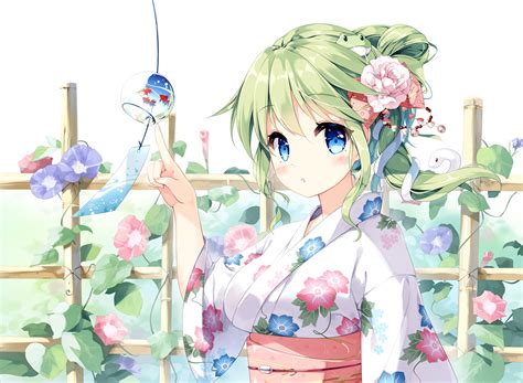 Green Haired Female Anime Character Digital Wallpaper Touhou Kochiya Sanae Green Hair Blue