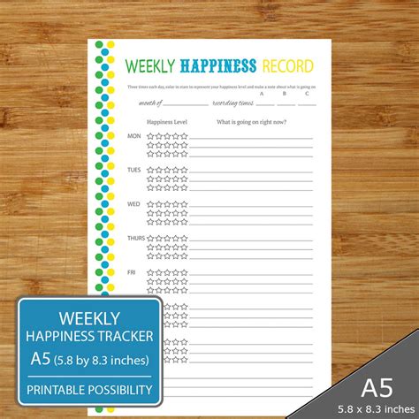 Weekly Happiness Record A5 Size Weekly Happiness Record Etsy