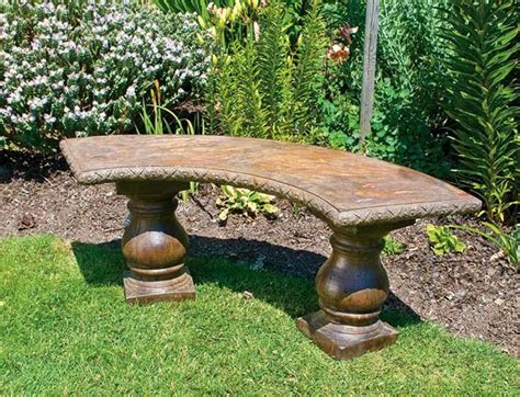 Curved Bench Turned Pedestal Legs Stone Garden Bench Curved Bench Concrete Garden Bench
