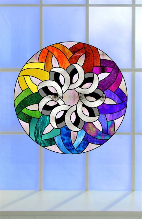 Geometric Rainbow Window Cling Faux Stained Glass Round Etsy