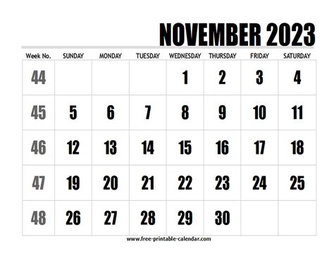 2023 Calendar November Free Printable
