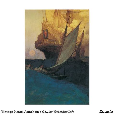 Vintage Pirate Attack On A Galleon By Howard Pyle Poster Zazzle Howard Pyle Art Galleon