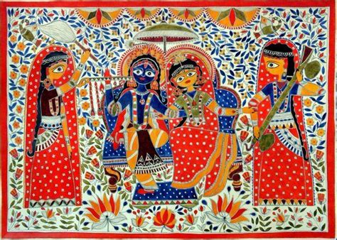Sri Sri Radha Krishna Madhubani Painting Traditional Indian Etsy