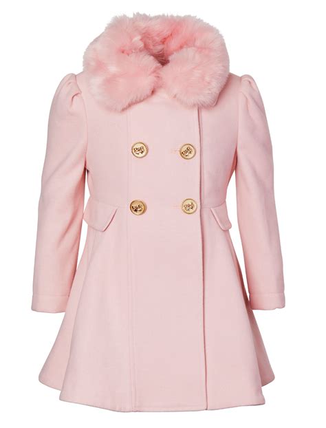 Cremson Girls Wool Look Princess Winter Dress Pea Coat Jacket Faux Fur