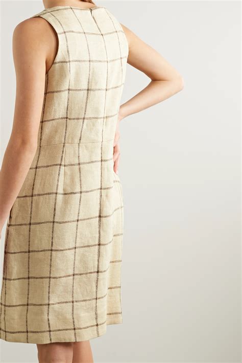 Beige Net Sustain Double Breasted Checked Linen Blend Dress Lisa