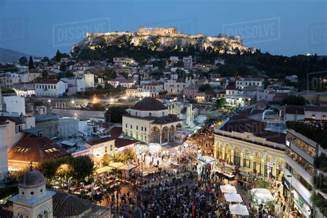 The area is home to clothing boutiques, souvenir shops, and specialty stores, and is a major tourist attraction in athens and attica for bargain shopping. Monastiraki Square with music concert and the Acropolis ...