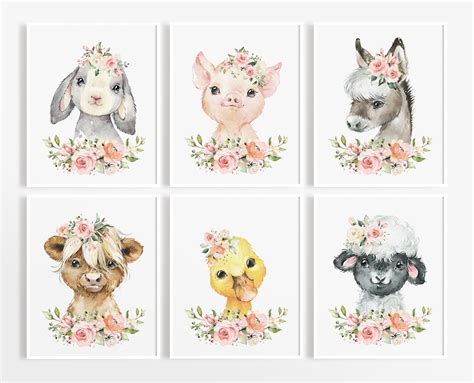 Farm Animal Prints Watercolor Animals Nursery Wall Art Printable