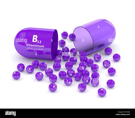 3d Rendering Vitamin B12 Pill With Granulesover White Background