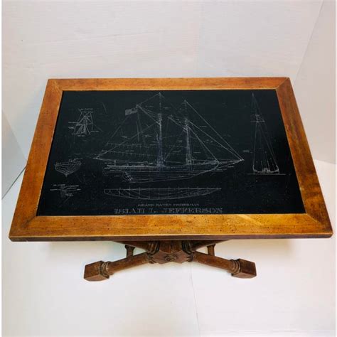 Vintage Isiah L Jefferson Grand Banks Fisherman Etched Slate Top Table