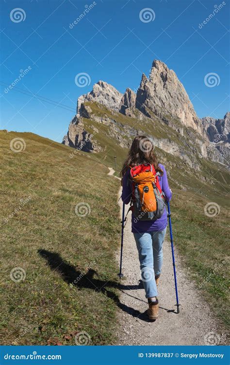 Tourist Girl At The Dolomites Stock Image Image Of Alps Journey