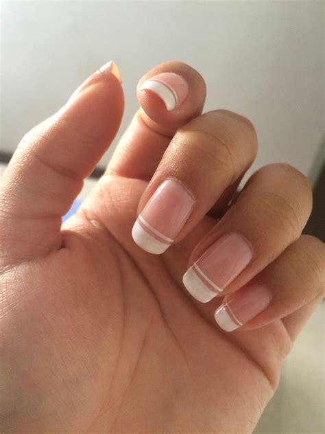 Trendy pink and white nail designs for women of all ages. Double French Light pink as a base and a white tip with a ...
