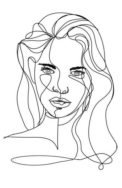Line Art Drawing Of A Womans Face