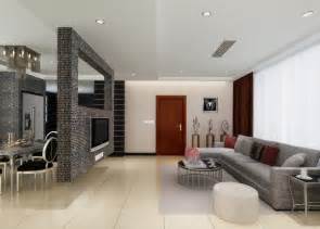 Brick TV wall as partition between living and dining room 3D house 