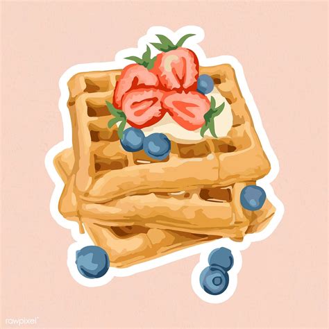 Vectorized Waffles Topped With Berries Sticker Overlay With A White