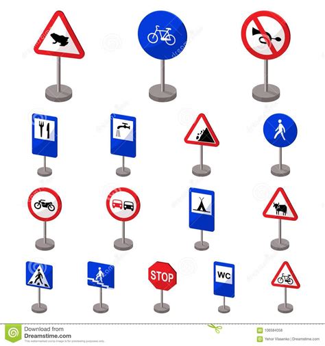 Different Types Of Road Signs Cartoon Icons In Set