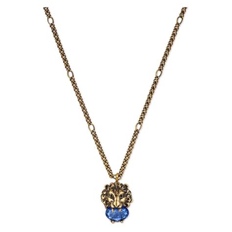 Gucci Lion Head Necklace With Crystal In Gold Metallic Lyst