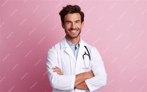 premium ai image a smiling doctor with his arms crossed and smiling with a stethoscope around