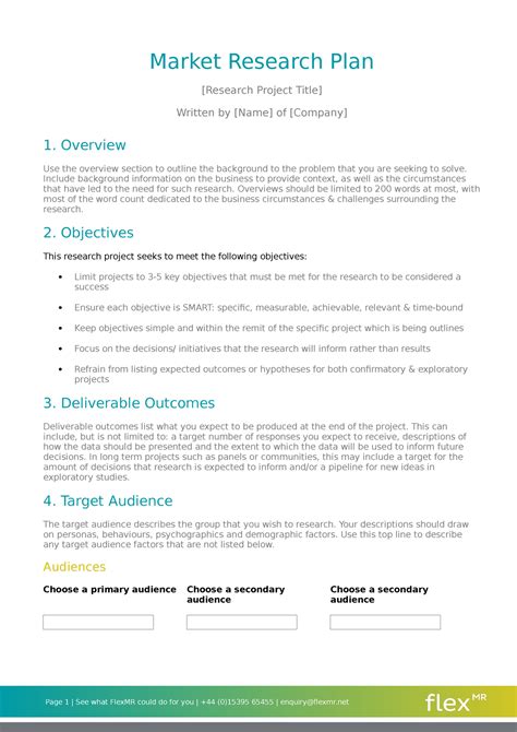 Market Research Plan Template For Marketing Plan Market Research Plan