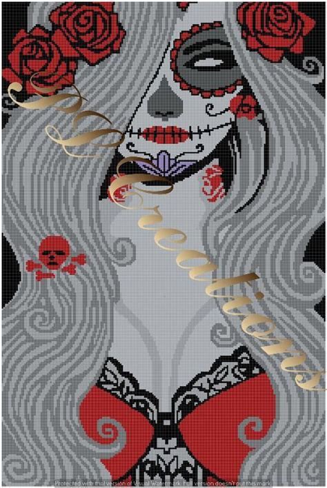 Saying no will not stop you from seeing etsy ads, but it may make them less relevant or more repetitive. Sugar Skull woman crochet pattern | Cross stitch skull ...