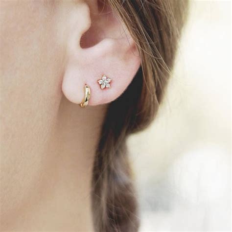 Tiny Flower Stud Earring Gift For Her Small Diamond Earring Etsy