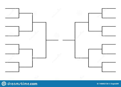Simple Black Tournament Bracket Template For 16 Teams On White Stock