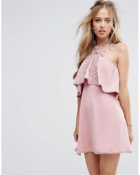 Lyst Foxiedox Lace Halter Neck Skater Dress In Pink