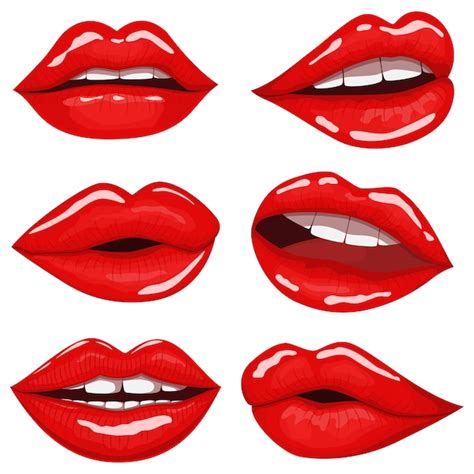 Premium Vector Red Lips Cartoon Set Isolated On White