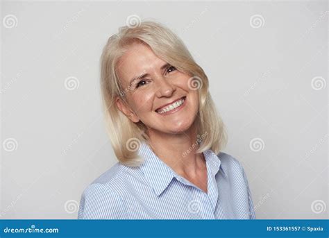 Close Up Portrait Of Beautiful Older Woman Smiling Isolated Stock Image