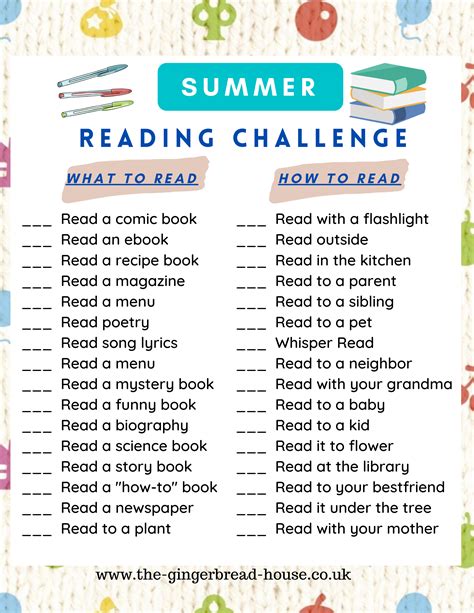 Free Summer Reading Challenge Checklist The Gingerbread