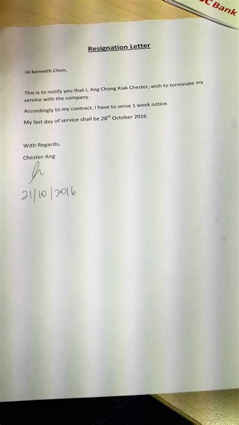 Sample of resignation letter singapore. Letter Of Resignation Singapore - Sample Resignation Letter