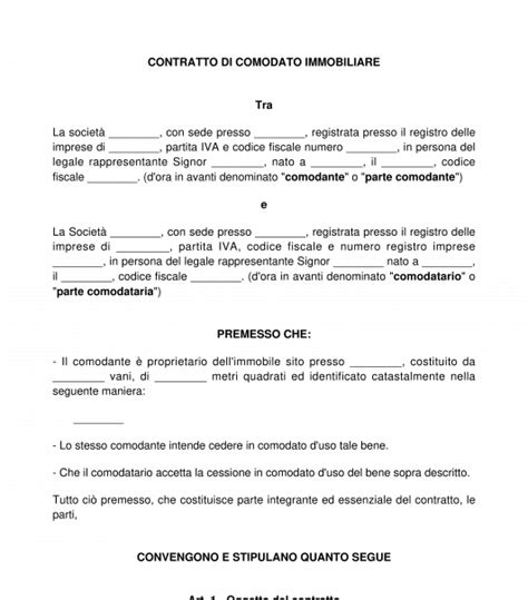 Contratto Di Comodato Modello Fac Simile Word E PDF