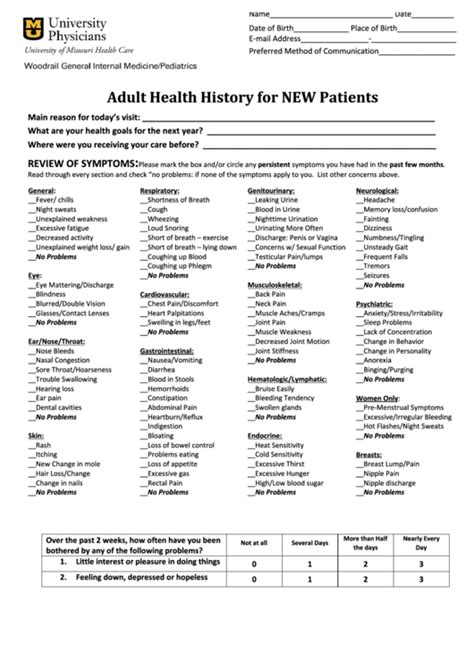 Adult Health History Form For New Patients Printable Pdf Download