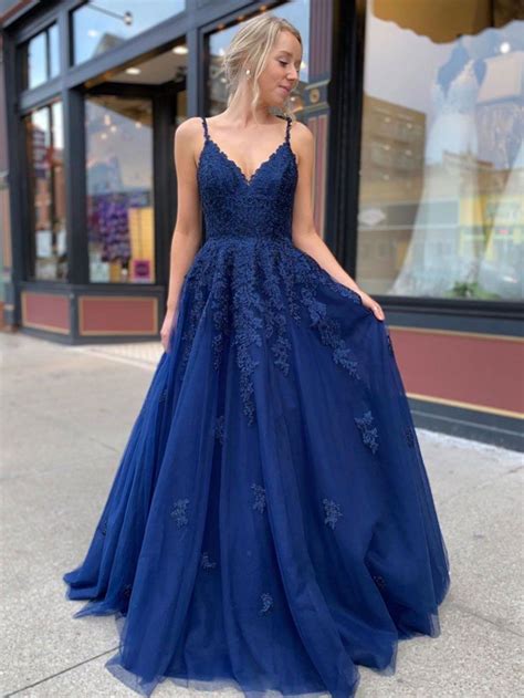 Dark Blue Lace Tulle Long Prom Dress Dark Blue Bridesmaid Dress Prom
