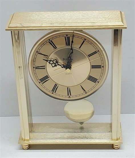 Bulova Brass And Glass Quartz Shelf Mantle Clock W Pendulum Battery