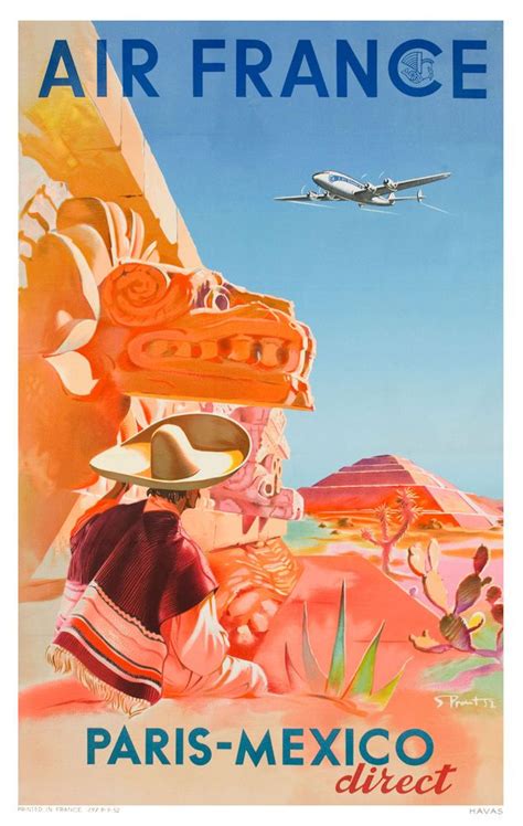 1952 Air France Paris Mexico Direct Travel Poster By Retro Graphics