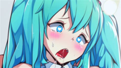 Color 1girl Ahegao Bare Shoulders Blue Hair Blush Close Up Drool Face Hair Between Eyes