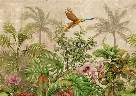 Tropical Vintage Forest Landscape Wallpaper Mural • Wallmur® Tree