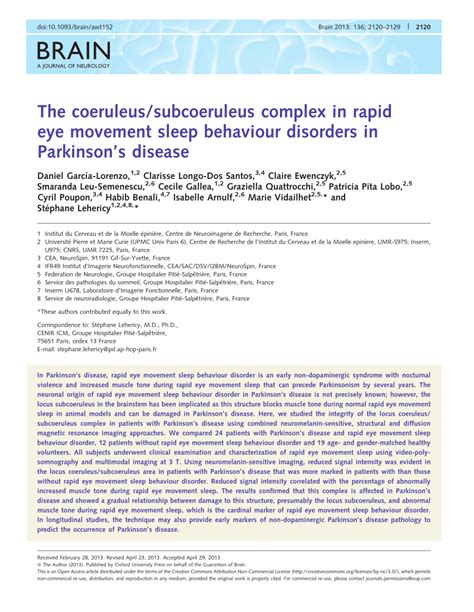 Pdf The Coeruleussubcoeruleus Complex In Rapid Eye Movement Sleep Behaviour Disorders In