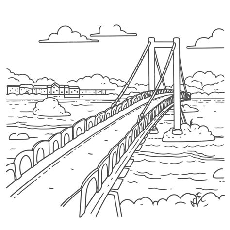 رسم الجسر فوق النهر تلوين صفحات الخطوط العريضة للرسم التخطيطي المتجه