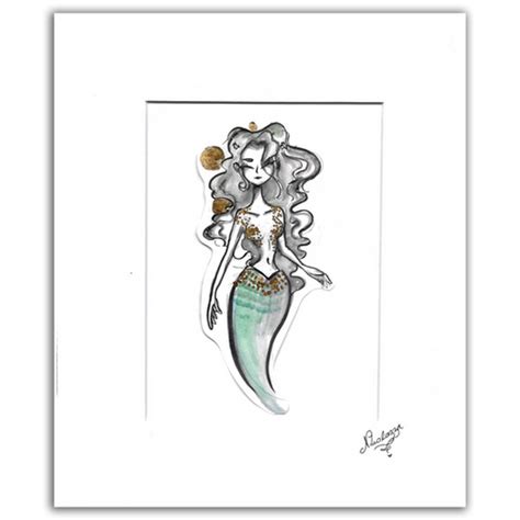 Golden Mermaid Original On Mat 8 X 10 Nikolazza Art
