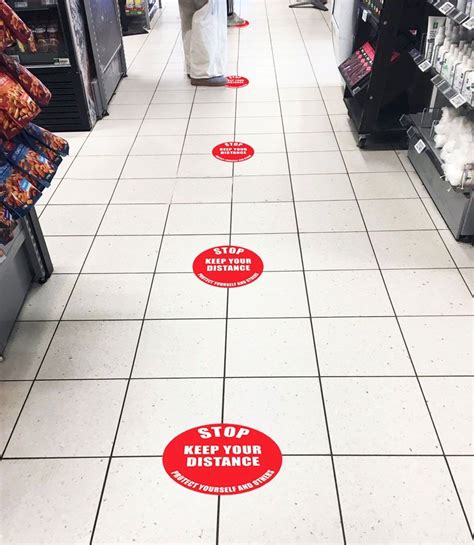 Safe Distance Floor Markers For Social Distancing With Text Floor Signs