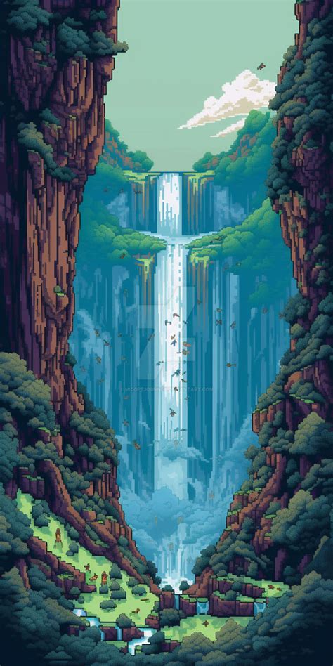 Pixel Waterfall Wonderland By Midgptjourney On Deviantart