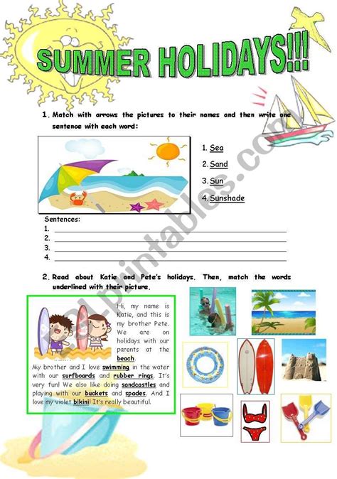 Summer Holiday Vocabulary Worksheet Vacation Vocabulary Exercises