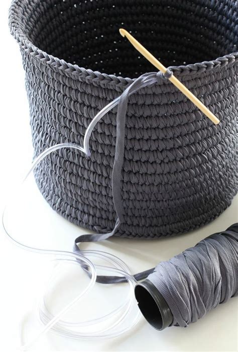 Crochet Basket Made With Tape Yarn Over Plastic Tubing