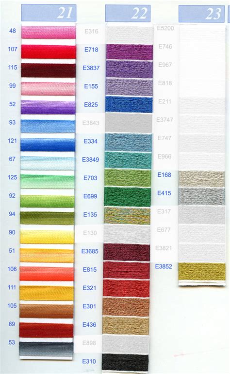 Dmc Embroidery Floss Chart Columns 21 22 And 23 Wool Tyme