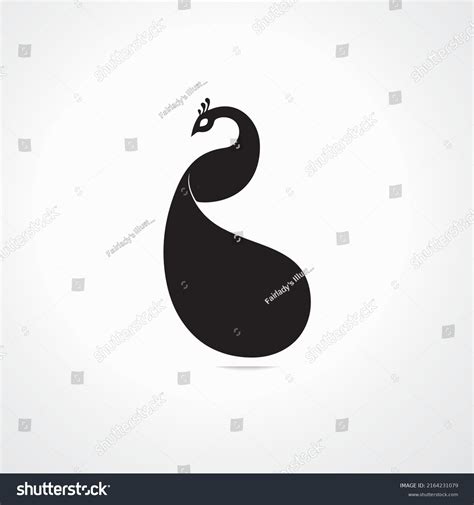 Vector Illustration Black Silhouette Peacock Isolated Stock Vector
