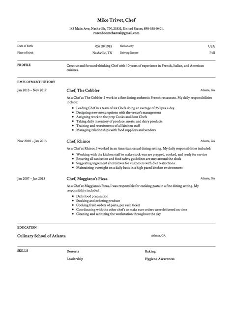 Maintain standard navigation watch of 4 on 8 off. Chef Resume Example | Chef resume, Booklet template ...