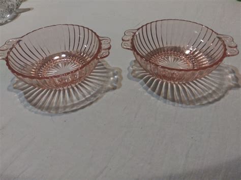 2 pink depression imperial glass twisted optic handled serving bowls ebay